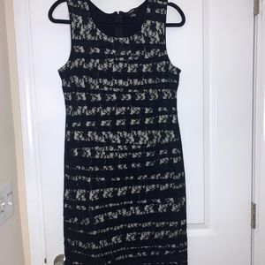 Alfani Black Dress With Beige Slip With Black Lace Overlay